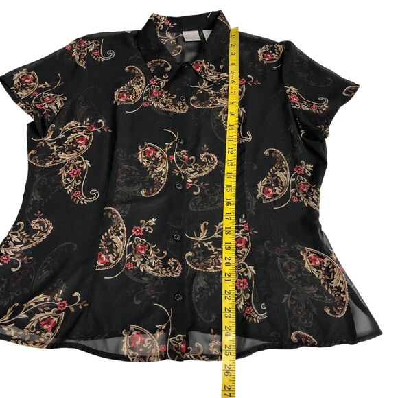 Vintage Emma James Top 14 Black Paisley Floral Sheer Button Y2K Boho Whimsigoth - Picture 10 of 11